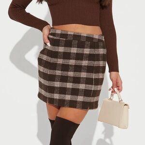 Fashion Nova So Into You Plaid Mini Skirt Brown High Waist Mini Skirt Size Small